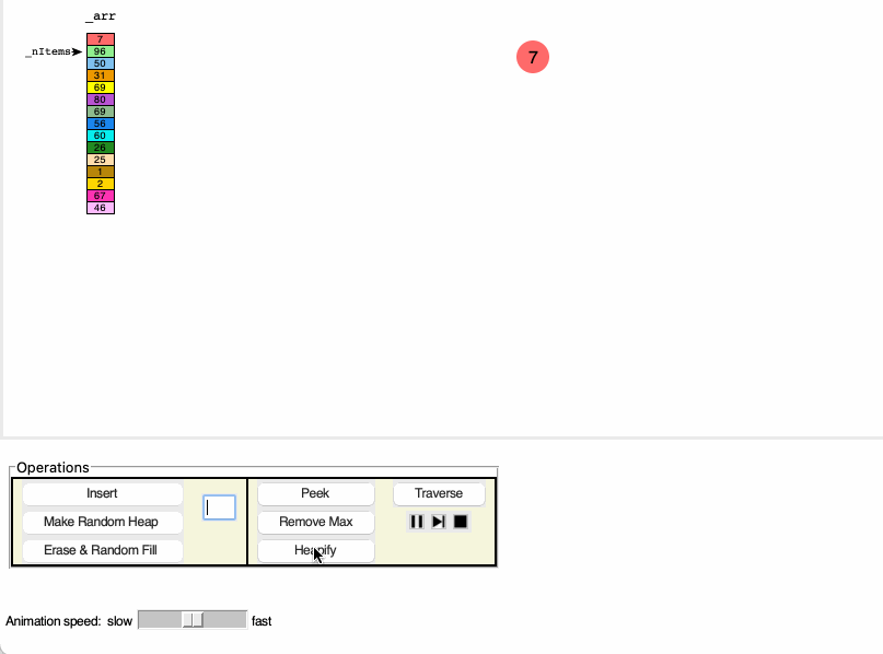 Animation of the Heap Visualization Tool during Heapify